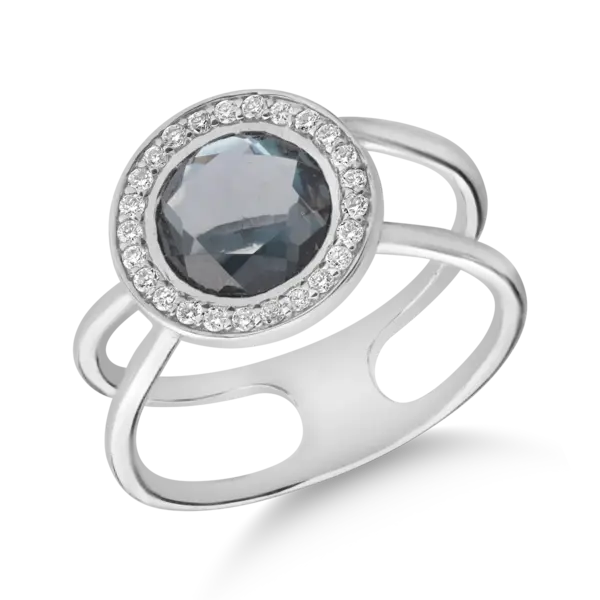 Inel din aur alb cu topaz London blue de 1.68ct si diamante de 0.156ct