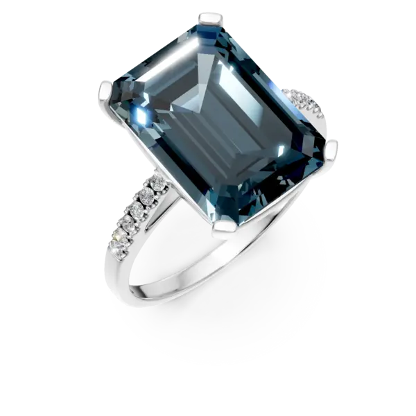Inel din aur alb cu topaz London blue de 9.2ct si diamante de 0.1ct
