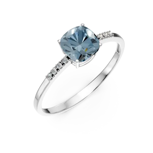 Inel din aur alb cu topaz swiss blue de 1.1ct si diamante de 0.02ct
