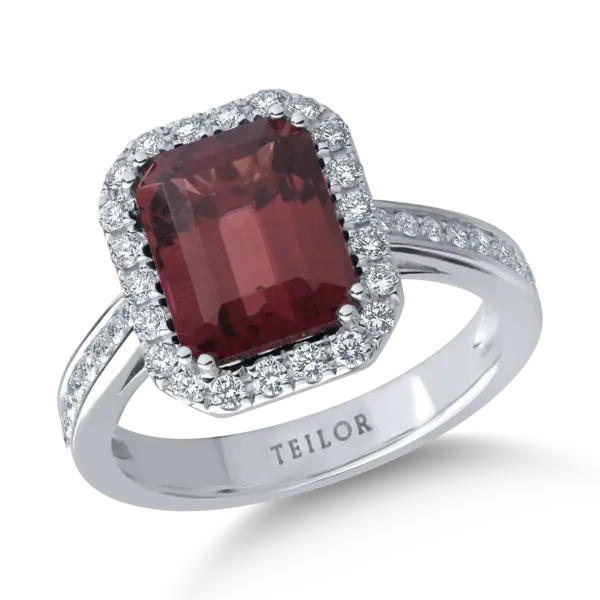 Inel din aur alb cu turmalina roz de 3.3ct si diamante de 0.4ct