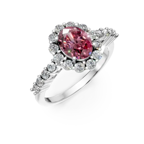 Inel din aur alb cu un rubin oval de 1.46ct si diamante de 0.65ct