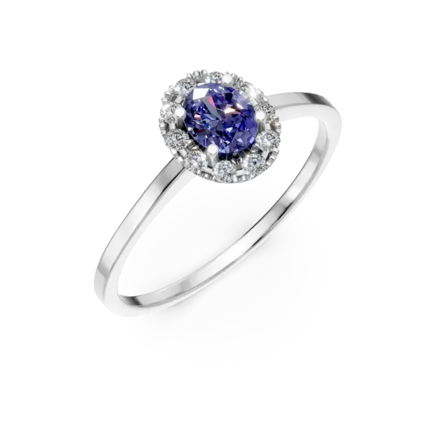 Inel din aur alb cu un safir oval de 0.48ct si diamante de 0.18ct