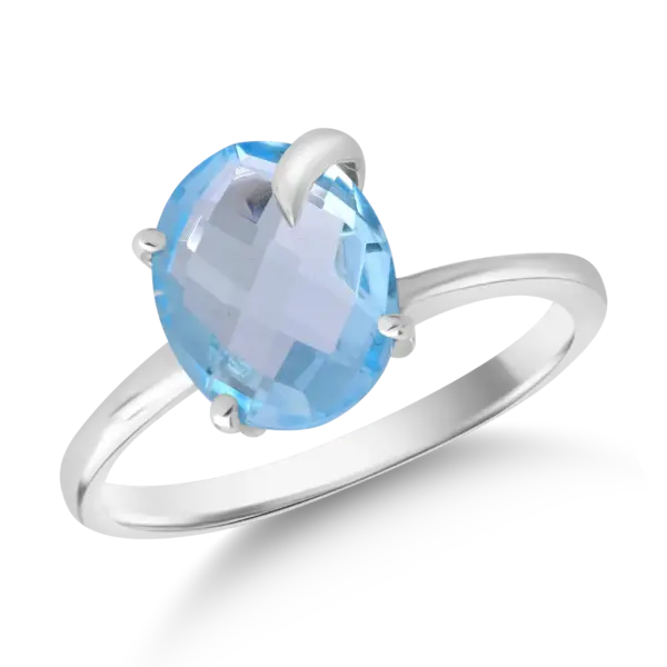 Inel din aur alb cu zirconia solitaire albastra