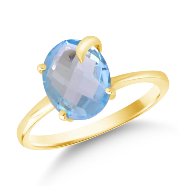 Inel din aur alb cu zirconia solitaire albastra