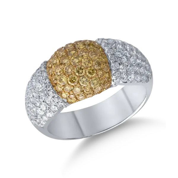 Inel din aur alb-galben cu diamante fancy-galbene de 1.01ct si diamante de 1.19ct
