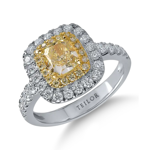 Inel din aur alb-galben cu diamante galbene de 1.15ct si diamante transparente de 0.66ct