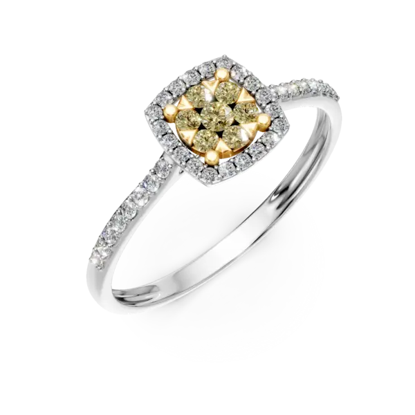 Inel din aur alb-galben cu fancy diamonds de 0.161ct si diamante de 0.128ct