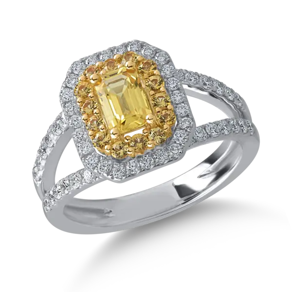 Inel din aur alb-galben cu safire galbene de 1.4ct si diamante de 0.53ct