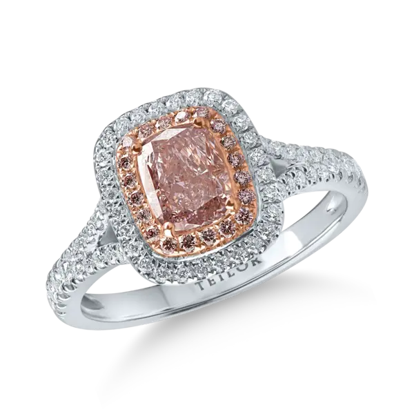 Inel din aur alb-roz cu diamant fancy roz de 1.01 si diamante roz si incolore de 0.46ct