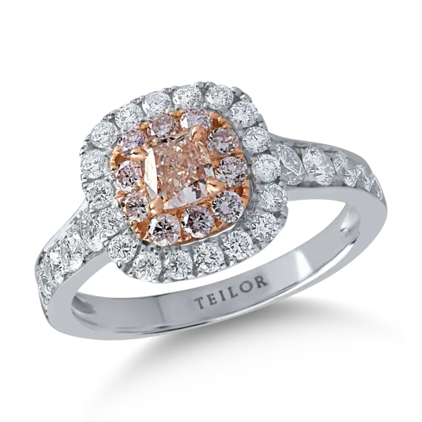 Inel din aur alb-roz cu diamante de 0.8ct si diamante roz cushion si rotunde de 0.6ct