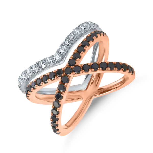 Inel din aur alb-roz cu diamante negre de 0.8ct si diamante incolore de 0.3ct