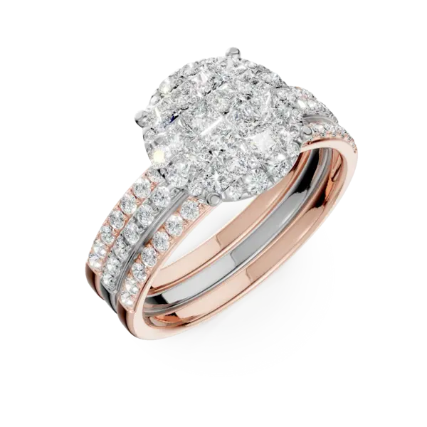 Inel din aur alb-roz cu diamante princess si rotunde de 1ct