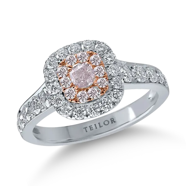 Inel din aur alb-roz cu diamante roz de 0.33ct si diamante incolore de 0.84ct