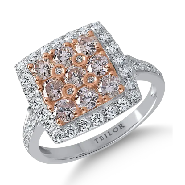 Inel din aur alb-roz cu diamante roz de 1.01ct si diamante transparente de 0.57ct