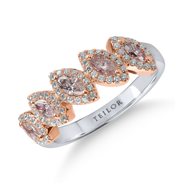 Inel din aur alb-roz cu diamante roz marquise de 0.49ct si diamante de 0.26ct