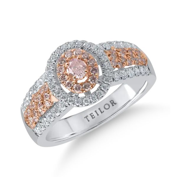 Inel din aur alb-roz cu diamante roz ovale si rotunde si diamante incolore de 0.71ct