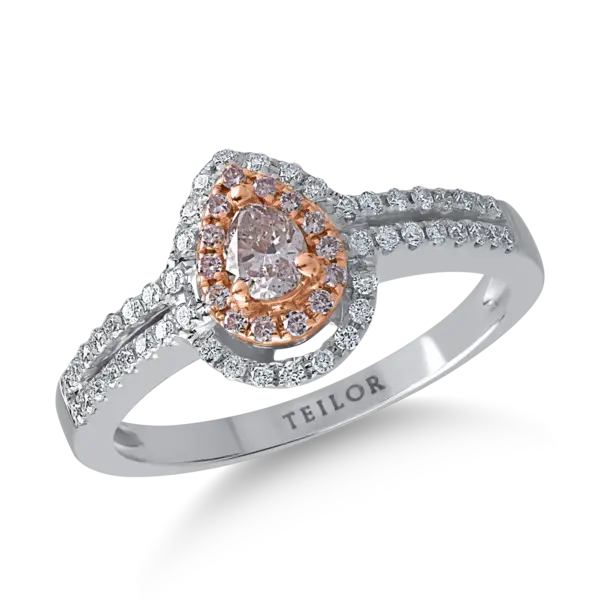 Inel din aur alb-roz cu diamante roz pear si rotunde de 0.29ct si diamante transparente de 0.24ct