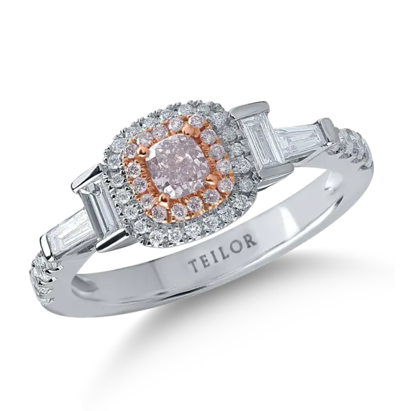 Inel din aur alb-roz cu diamante transparente de 0.52ct si diamante roz de 0.29ct