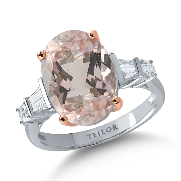 Inel din aur alb-roz cu morganit oval de 5.4ct si diamante de 0.2ct