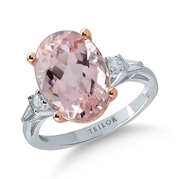 Inel din aur alb-roz cu morganit oval de 5.9ct si diamante de 0.2ct