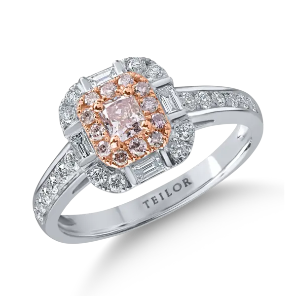 Inel din aur alb-roz cu un diamant roz de 0.25ct si diamante incolore de 0.62ct