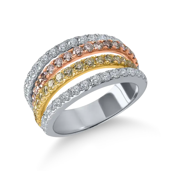 Inel din aur alb-roz-galben cu diamante microsetting de 1.7ct
