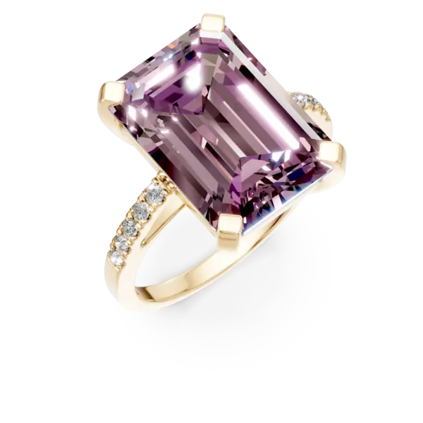 Inel din aur galben cu ametrin octogonal de 9.5ct si diamante de 0.1ct