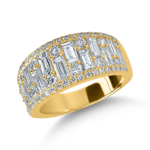 Inel din aur galben cu diamante baguette si rotunde de 2.3ct
