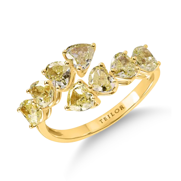 Inel din aur galben cu diamante galbene de 2.63 taietura heart