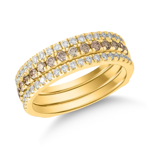 Inel din aur galben cu diamante maro de 0.33ct si diamante transparente de 0.34ct