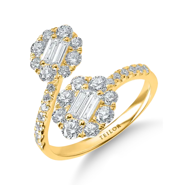 Inel din aur galben cu diamante microsetting baguette si rotunde de 1.5ct