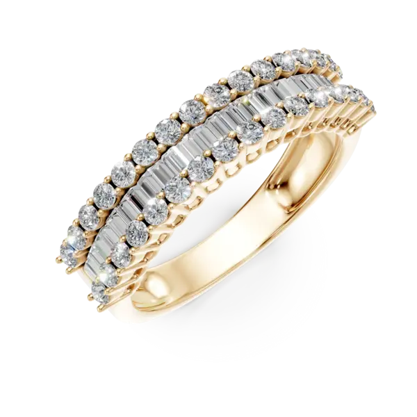 Inel din aur galben cu diamante microsetting baguette si rotunde de 0.9ct
