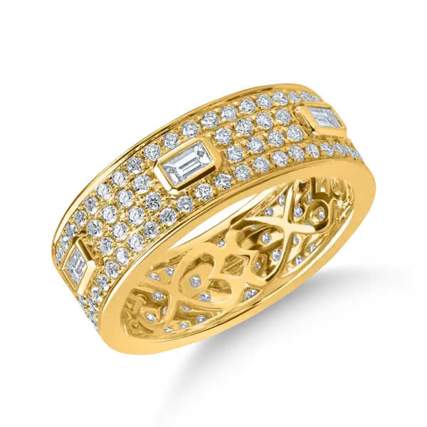 Inel din aur galben cu diamante microsetting baguette si rotunde de 1.3ct