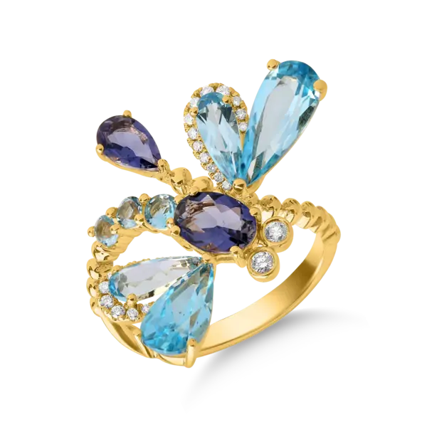 Inel din aur galben cu pietre pretioase si semipretioase de 5.2ct