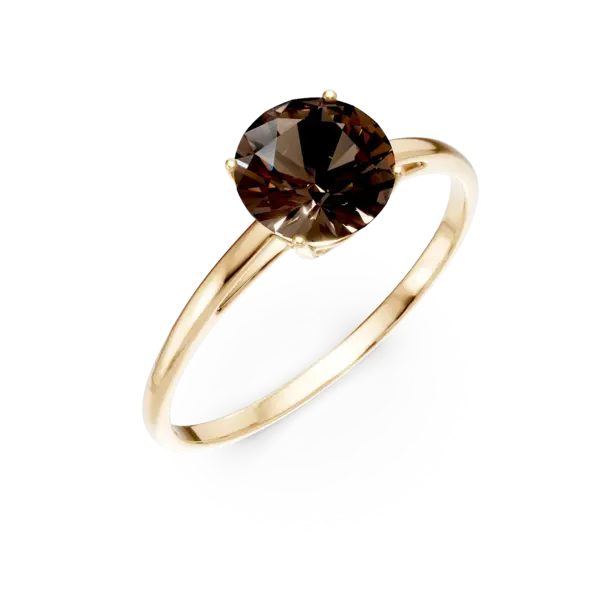 Inel din aur galben cu quartz fumuriu solitaire de 1.1ct