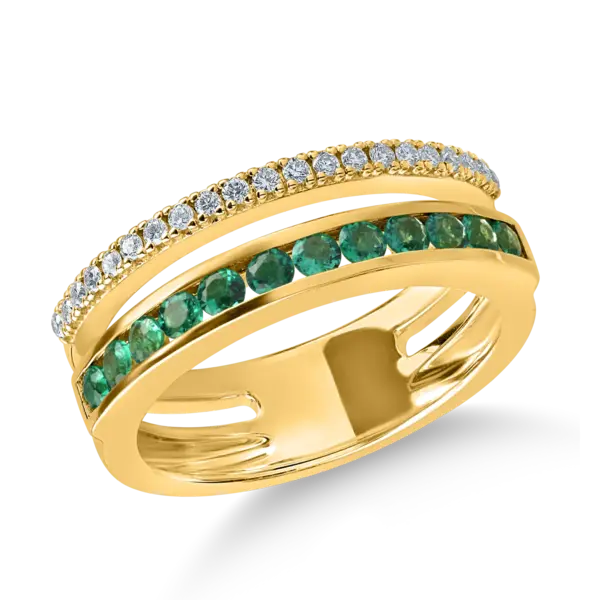 Inel din aur galben cu smaralde princess de 0.46ct si diamante de 0.16ct