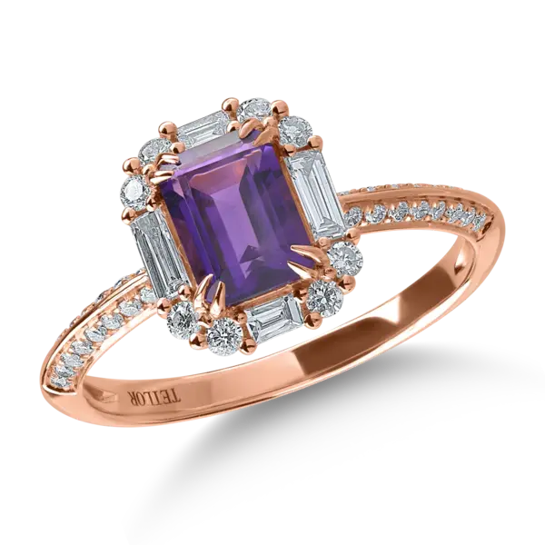 Inel din aur roz cu ametist de 0.9ct si diamante de 0.4ct