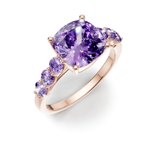 Inel din aur roz cu ametiste cushion si rotunde de 3.4ct