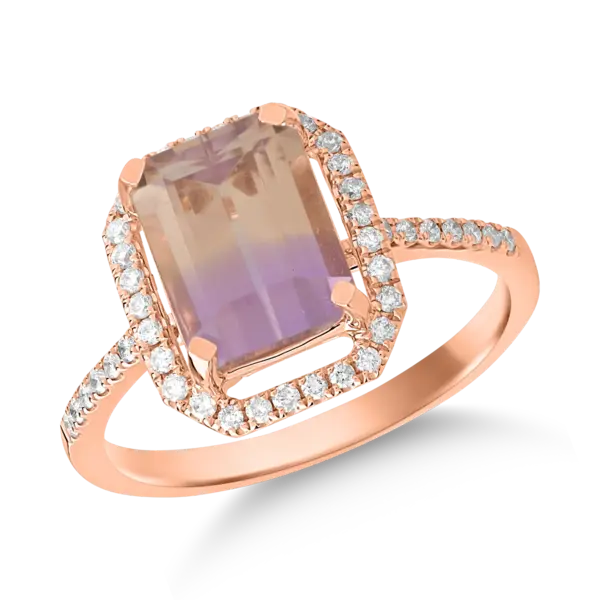 Inel din aur roz cu ametrin octogonal de 2.3ct si diamante de 0.2ct