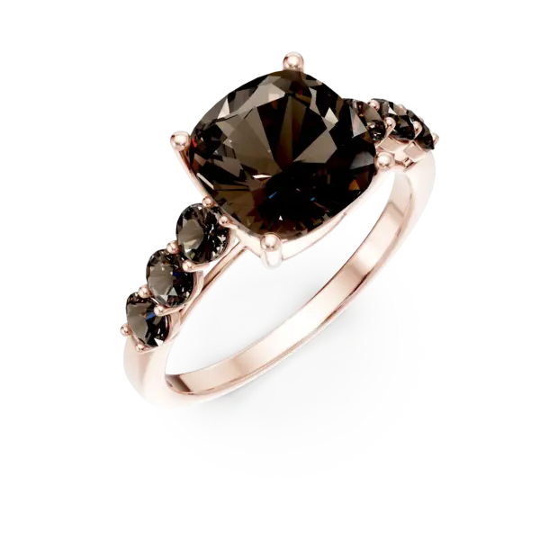 Inel din aur roz cu cuart fumuriu cushion de 3.45ct