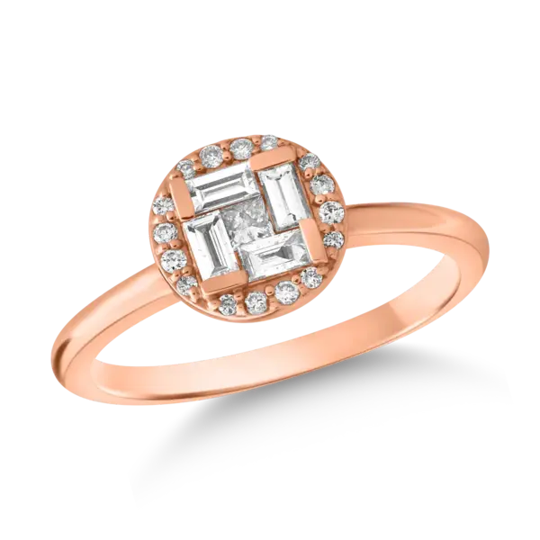 Inel din aur roz cu diamant de 0.066ct si diamante de 0.268ct