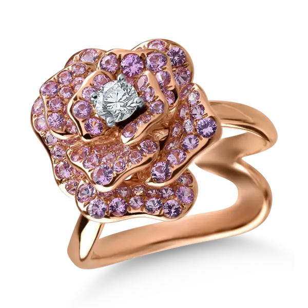 Inel din aur roz cu diamant de 0.16ct si safire roz de 1.3ct
