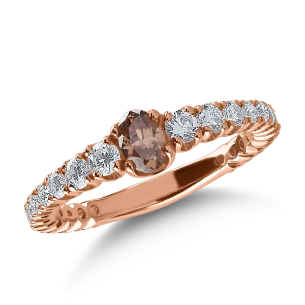 Inel din aur roz cu diamant maro de 0.3ct si diamante transparente de 0.73ct
