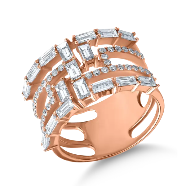 Inel din aur roz cu diamante baguette si rotunde de 1.6ct