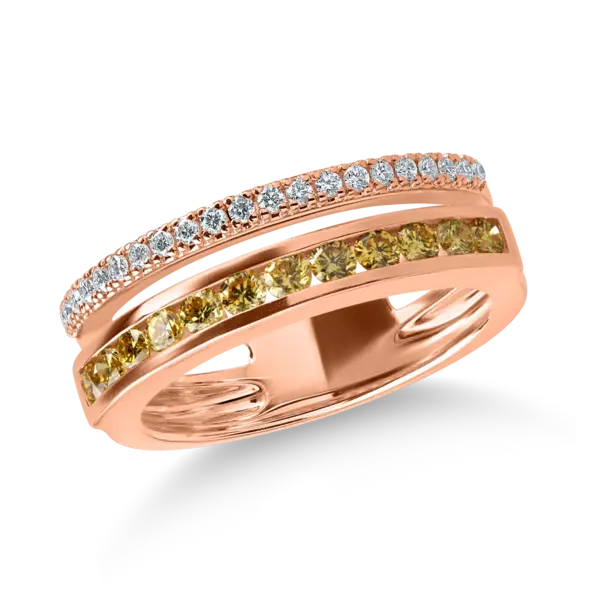 Inel din aur roz cu diamante galbene si incolore de 0.66ct