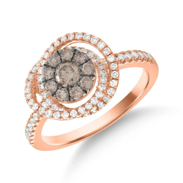 Inel din aur roz cu diamante maro de 0.3ct si diamante transparente de 0.28ct