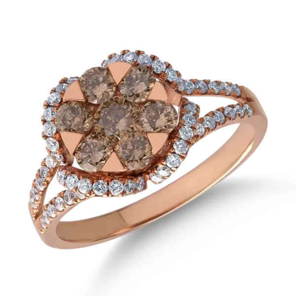 Inel din aur roz cu diamante maro de 0.786ct si diamante transparente de 0.44ct