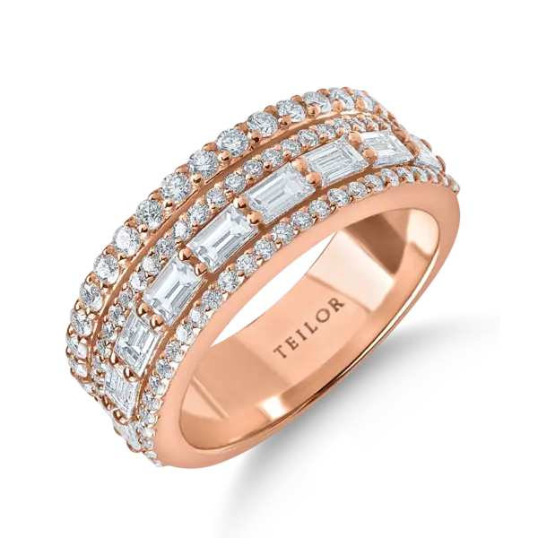 Inel din aur roz cu diamante microsetting baguette si round de 1.3ct