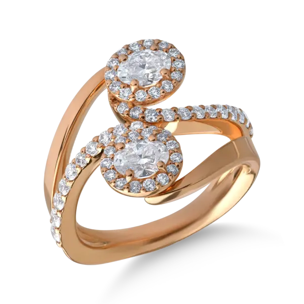 Inel din aur roz cu diamante ovale si rotunde de 1.3ct