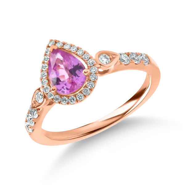 Inel din aur roz cu diamante si safir roz pear de 1.2ct